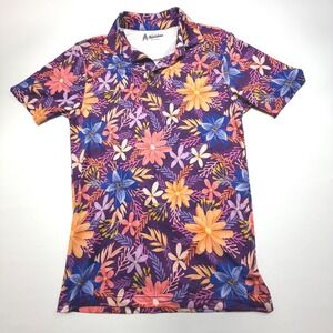 Royal & Awesome Floral Polo Shirt Mens S Purple Stretch Golf Shirt
